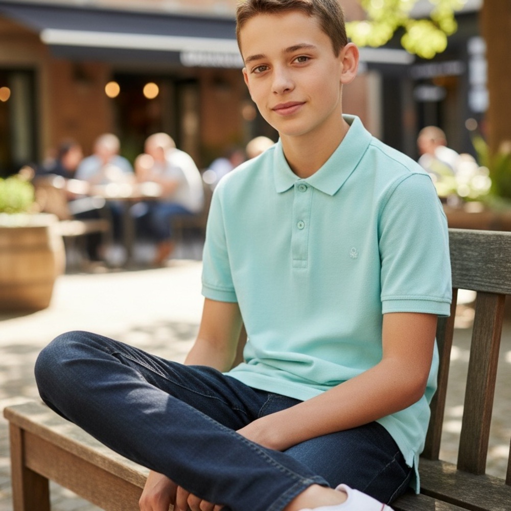 NWOT United Colors Of Benetton Light Green Kids Boys Polo Size 3XL (13-14 yrs.)